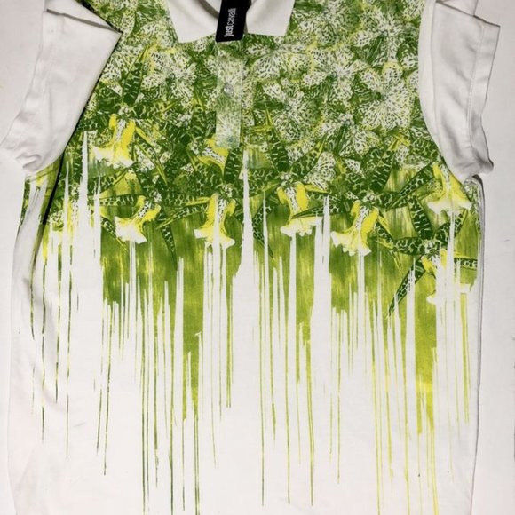 BNWT Just Cavalli Beach White & Green Polo T Shirt in size XL - Picture 2 of 4
